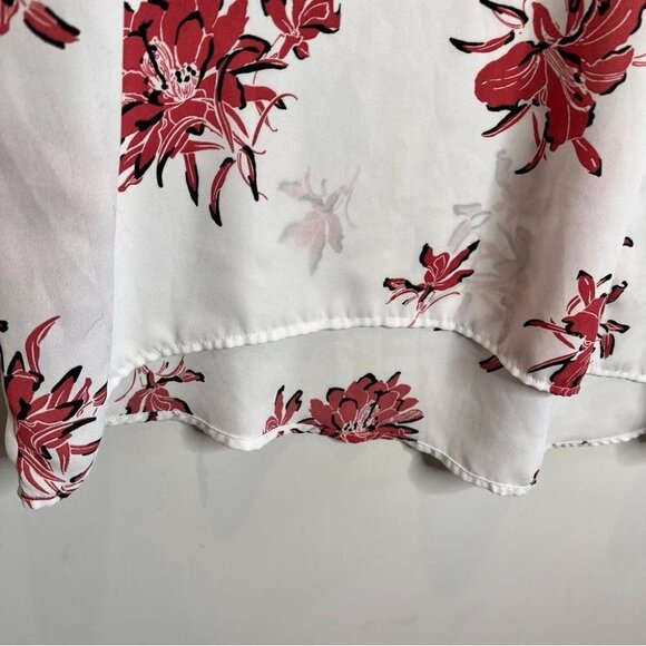 Worthington Womens Size XXL Pink Floral Asymmetrical Short Sleeve Blouse Top - Picture 4 of 10